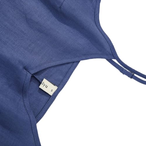 Image of Amazhiyu Women's Pure Linen Summer Midi Split Slip Dress | V Neck, Spaghetti Strap, with Pockets