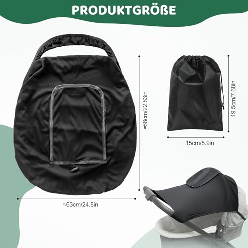 Sonnensegel Kinderwagen UV Schutz 50+, sonnensegel für kinderwagen mit Ziehseil-Aufbewahrungstasche, Verstellbar Universal sonnenschutz buggy mit Sichtfenster, Einfache Montage (Schwarz)