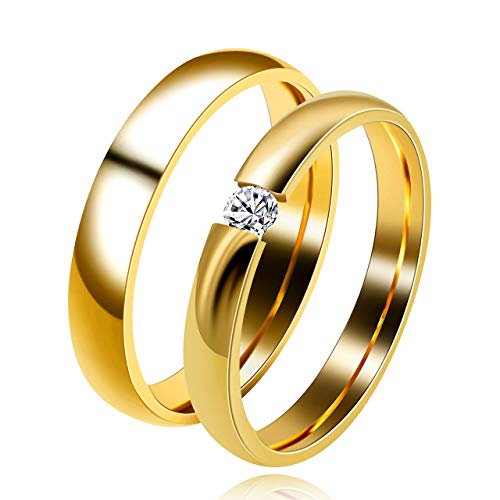 Uloveido 3mm 4mm Gold Stainless Comfort Fit Plain Bands, Matching Wedding Engagement Bands Rings for Women Men Y6433
