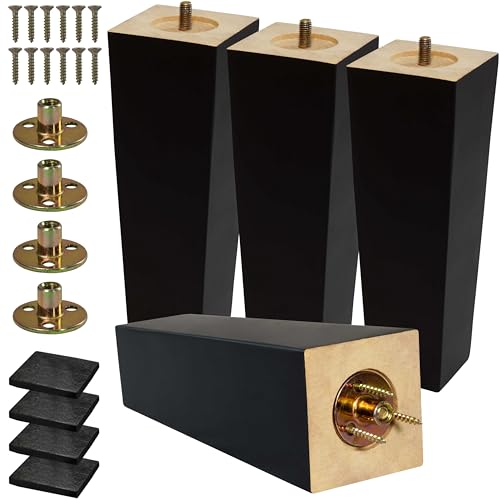 CODIN (5 Sizes: 3"-4"-5"-6"-8" Set of 4 Wood Furniture Legs - Square Sofa Legs, Couch Leg - Brown Mid-Century Modern Replacement Legs for Armchair Recliner Coffee Table Dresser (8") by CODIN - Used condition - US$18.59