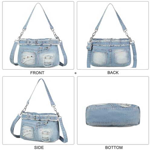 Fashion Crossbody Bag Denim Purse with Rhinestones Y2K Jean Handbag for Women3