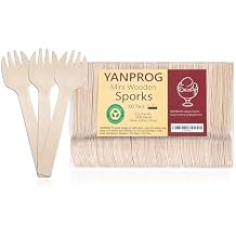 Mini Wooden Sporks Disposable 4" Small Wooden Fork Spoon 100 Pcs Biodegradable Compostable Birchwood Mini Forks for Parties, Weddings, Camping