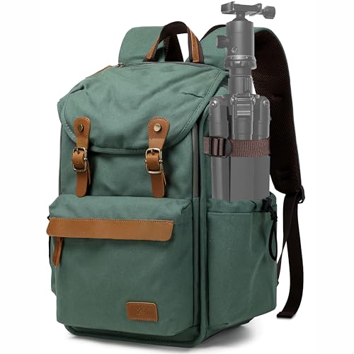 Padwa Lifestyle Green Camera Backpack - Weather Resistant Canvas Camera Bag for Photographers with Multi Compartments&Tripod Holder,Great Gift for Camera Backpacks,Drone bag and Travel bag