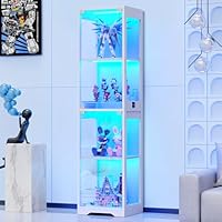 BROTTAR Display Cabinets with Glass Doors & 3 Color Lights, 4 Tier Curio & Bookcase Storage Cabinet for Living Room, Glass Display Cabinet for Collectibles, Trophy, Books