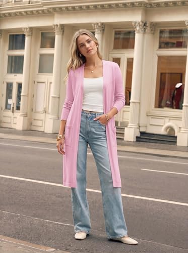 GRACE KARIN Womens Pink Long Cardigan Sweaters Lightweight Open Front Maxi Cardigans for Women Fall Fashion Outfits M — view 6