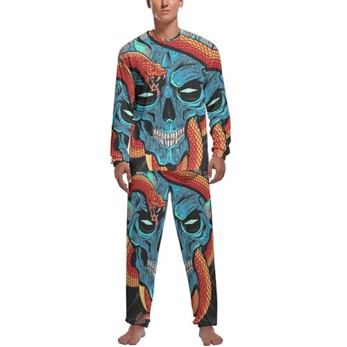 Vêtements de nuit pyjama homme serpent tête de mort pantalon manches longues