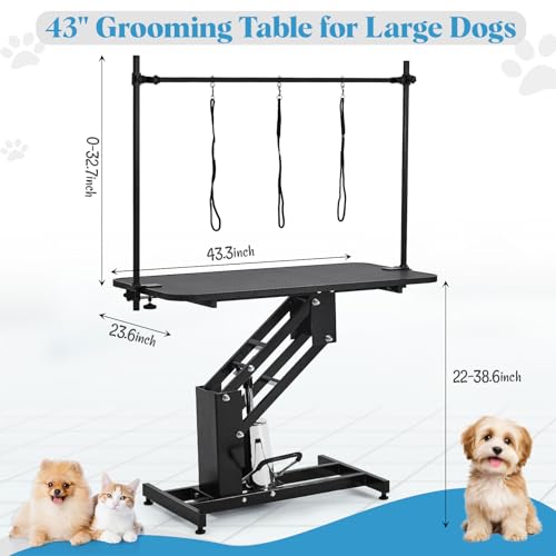 Garvee 43.3" Hydraulic Dog Grooming Table for Pet, Heavy Duty Structural Hydraulic Max Load 350Lbs Professional Pet Grooming Table with Adjustable Overhead Arm & Noose Height Range 22''-39'' (Black) by Garvee - Image 5