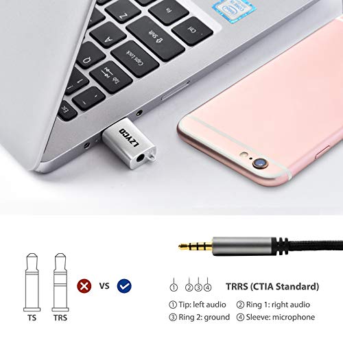 LZYCO USB to Audio Jack Adapter External Stereo Sound Card USB to Headphone Audio Jack Adapter with One 3.5mm Aux TRRS Jack for Integrated Audio Out & Microphone in (Silver)