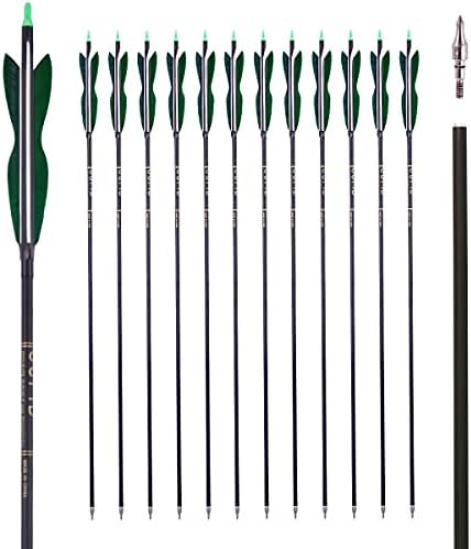 LWANO 30Inch Carbon Arrow Archery Hunting/Targeting Practice Arrows with 5" Turkey Feathers for Compound Recurve Longbow 12Pack