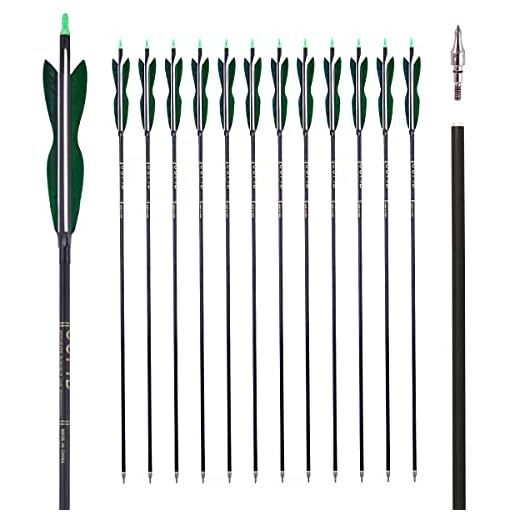 LWANO 30Inch Carbon Arrow Archery Hunting/Targeting Practice Arrows with 5" Turkey Feathers for Compound Recurve Longbow 12Pack