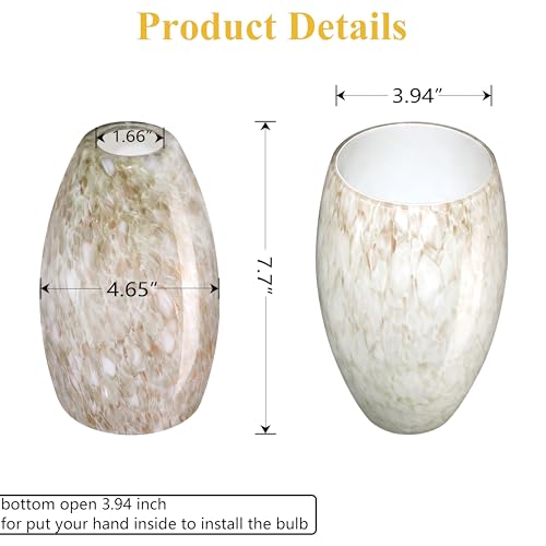 Image of 2 Pack 4.65 Inch Handblow Art Off White Glass Lamp Shade Pendant Ceiling Chandelier Wall Sconce Light Replacement Oval Glass Shade Fixture