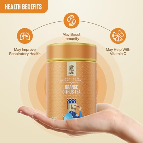 Image of Hindraj The Zesty Raja Orange Green Tea Loose Leaves 100 g Organic Fruit Blend Green Tea Caffeine Boost, Refreshing Citrus Flavor, No Added Sugar
