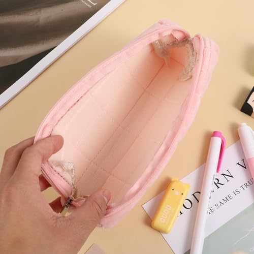 Image of WY LIGHTING LEVEL Small Plush Pink Pouch Travel Makeup Pouch Heavy Duty Aesthetic Pen Case Cute Cosmetic Bag Organizer Trendy Office Storage Bags Mini Zipper Toiletry Pouches for Women Men Adult