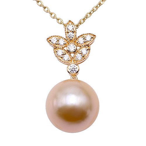 JYX Pearl 14K Gold Pendant AAA Quality 12mm Round Golden South Sea Cultured Pearl Pendant Necklace 18" Princess Length for Women