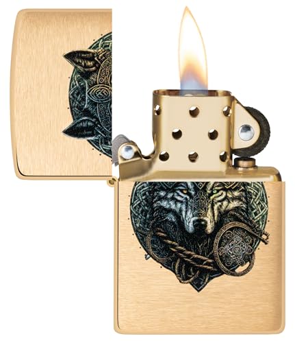 Encendedor Zippo Wolf Warrior Brushed Brass miniatura 3