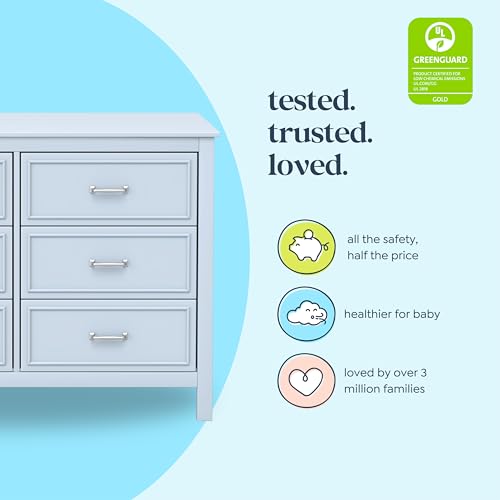 Image of DaVinci Charlie 6-Drawer Baby Dresser - Wooden Double Chest of Drawers for Kids, Boys and Girls - Multi-Purpose Storage for Bedroom, Nursery, Living Room & Hallway, Easy to Assemble - Powder Blue