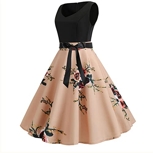 UIFLQXX Vestido maxi anos 50 feminino sem mangas vintage vestido de coquetel anos 1950 rockabilly ve