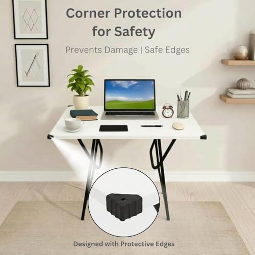 Image of Mighty Home Multipurpose Foldable Study Table | Laptop Desk for Home & Office | 2-Seater Dining Table | Portable Design | Safe Corner Protection | Engineered Wood Top & Metal Frame | Pearl White