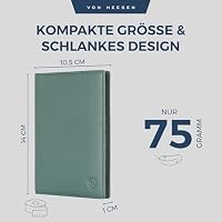 VON HEESEN® Reisepasshülle Leder Etui mit RFID-Schutz - Passhülle Passport Reisepass Mappe Hülle Organizer - Reiseorganizer für Damen & Herren (Türkis - Silver-Pine) – Ansicht 6