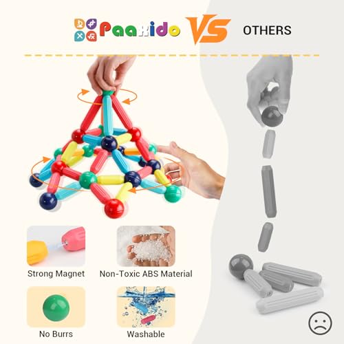 Paaxido 64PCS Magnetic Building Blocks - Montessori Sensory Toys with Stronger Magnets, STEM Learning Toys for Kids, Creative Construction DIY Kit Gift for Boys & Girls - Image 5
