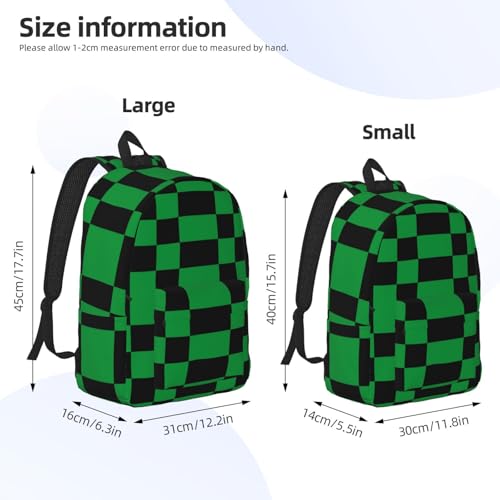 Black Green Checkered Lightweight Canvas Backpack, Backpack For Women Men Couples, Travel Laptop Backpack2