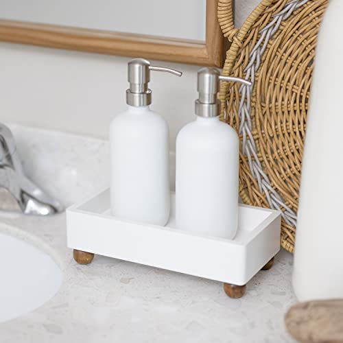 Farmhouse Wood Sink Caddy | White Soap Tray For Kitchen Sink | Bathroom Riser Stand For Mason Jar Dispenser | Decorative Vanity Pedestal | Modern Minimalist Entryway Catchall #TOP1