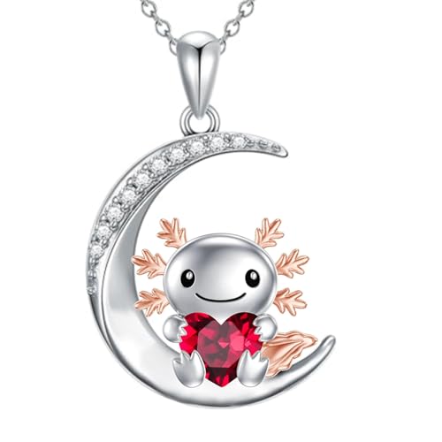 Image of PROESS Animal Birthstone Necklace 925 Sterling Silver Otter /Axolotl /Hippo /Elephant /Dachshund /Monkey /Red Panda Pendant Necklace Animal Birthstone Jewelry Gifts for Women