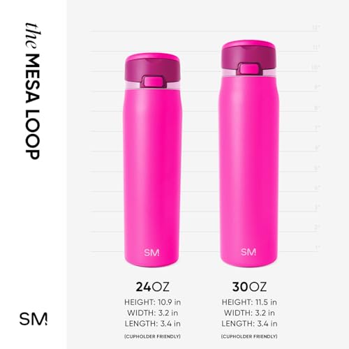 Simple Modern Mesa Loop Water Bottle with Straw | 24oz Cup Holder Friendly Insulated Stainless Steel Bottles for Travel, Sports and School | Raspberry Vibes