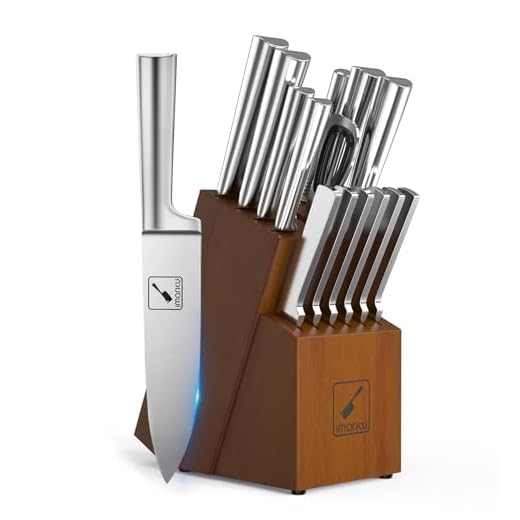 imarku Conjunto de facas – Conjunto de facas de cozinha com 15 peças de bloco de facas japonesas de aço inoxidável com apontador – facas de cozinha seguras para lava-louças – Conjunto de facas de chef ultra afiadas para cozinha, prata