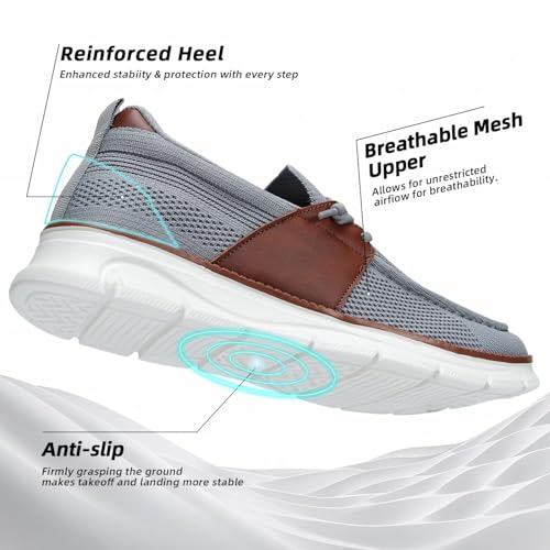 Image of Mens Casual Slip in Boat Shoes Fashion Lightweight Slip On Loafers Walking Beach Sneakers Work Mesh Oxfords Soft Sole Grey