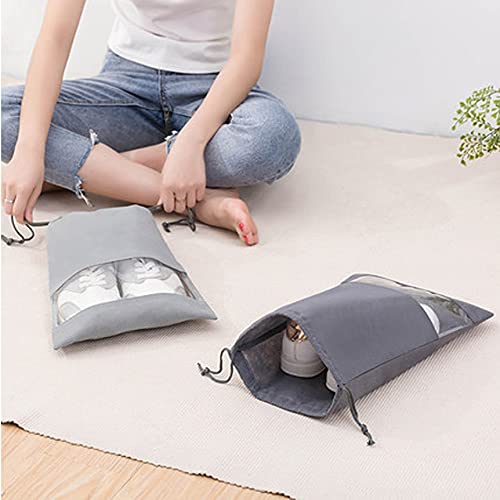 yuangaoshow 15 Pcs Large Travel Storage Shoe Bags, Waterproof Shoe Bag for Gym,Travel, Portable Shoe Pouch Organizer Non-Woven Fabric with Drawstring for Men and Women (Gray - 15pcs Large)