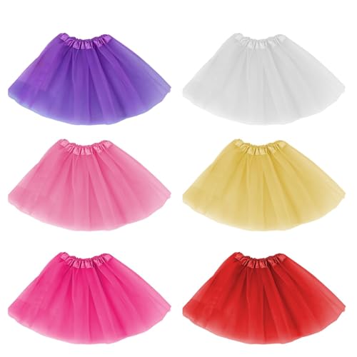 JazRvr 6 Pack Tüllrock Mädchen, Tutu Skirts for Girls 2-8 Years, Ballet Dance Skirts for Birthday Party Halloween Christmas Princess Theme Party,(White Yellow Pink Purple Red Magenta)