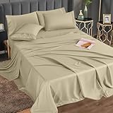 MCO Bedding Full Bed Sheets Set - Rayon Derived from Bamboo Sheets - Cooling Breathable Bedding Set with 16' Deep Pocket Design (6 Pieces, Full, Beige Cream)