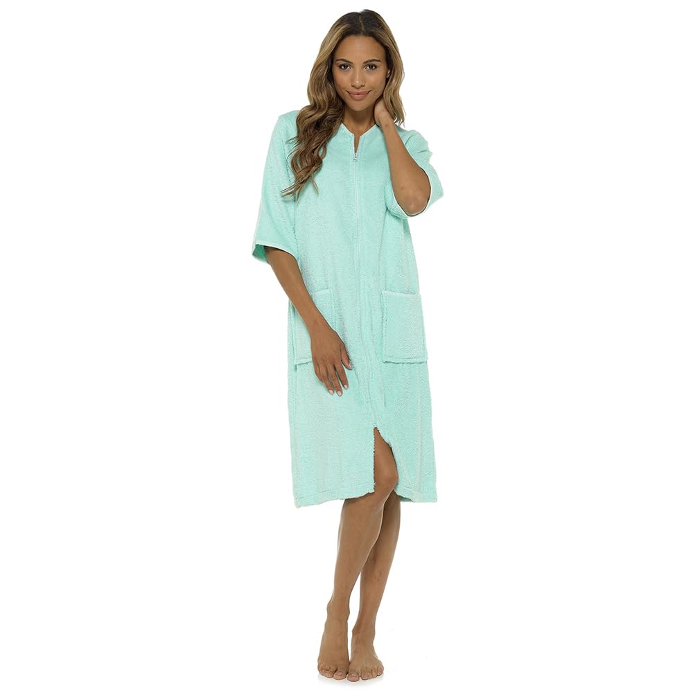 GM Apparel Women’s Zip Up Bathrobe Dressing Gown - 100% Cotton Ladies Terry Towelling Bath Robes - Highly Absorbent Towel Robes