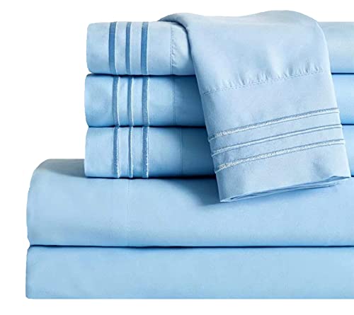 Image of Mocassi King Sheet Set - Luxury Hotel 1800 Premier Bedding Sheets & Pillowcases - Ultra Soft Breathable & Cooling Bed Sheets - Deep Pocket - Wrinkle Resistant - 6 Piece Set - King, Aqua Blue