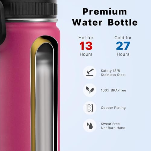 Image of Koodee Small 12 oz Stainless Steel Vacuum Insulated Wide Mouth Water Flask with Leakproof Spout Lid, Reusable BPA Free Bottle (Rose Red)