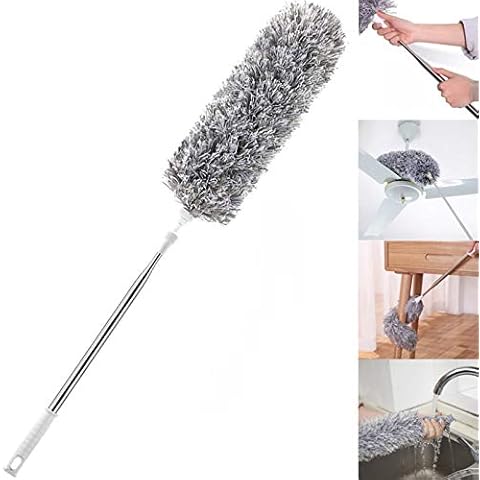 Improved Extra Long Microfiber Duster with Extension Pole (30 to 100 inches) Scratch-Resistant Cover, Bendable, Washable, Lint Free Feather Dusters for Cleaning Roof, Ceiling Fan, Blinds, Cobwebs Cover