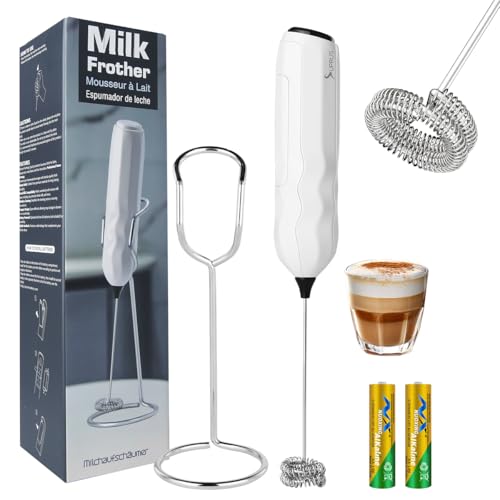 Image of SUPRUS Ultra Fast Handheld Milk Frother Double Whisk with Stand 2 Batteries Stainless Steel for Lattes Cappuccino Matcha Hot Chocolate Coffee Bar Accessories Kitchen Gadgets Gift