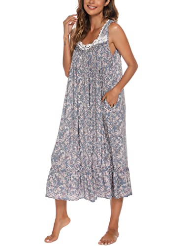 Aviier Cotton Nightgowns For Women Sleeveless House Dress Ladies Long Nightdress With Pockets (Cashew Flowers, Medium)… #TOP3