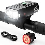NUBOOX Luces Bicicleta Delantera y Trasera USB Recargables - Kit Potente Impermeable: Foco Delantero LED 1000 Lúmenes con Pantalla Digital y Luz Trasera IP66. Linterna Bici MTB, Carretera y Patinete