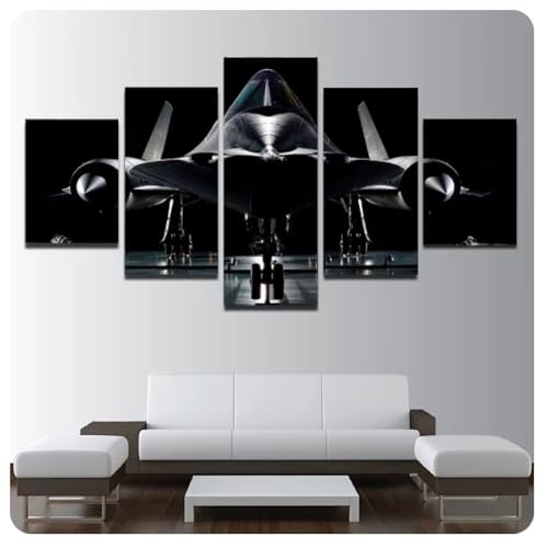 Toile avion de chasse moderne décoration d'intérieur triptyque 5 pièces sans cadre