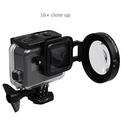 QKOO for GoPro Hero 8 Black Original Waterproof Housing Case 58mm 16X Macro Lens Close-up Filter + Lens Adapter Ring Lens Cap Kit