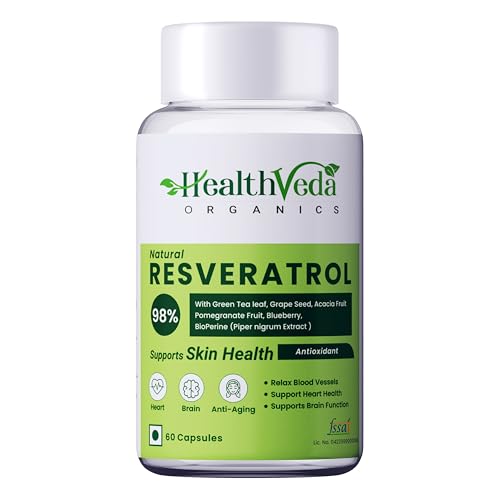 Image of Health Veda Organics Resveratrol 250mg with Grape Seed, Green Tea, Pomegranate & Blueberry Extracts | BioPerine for Enhanced Absorption | Antioxidant Support for Men & Women (60 Capsules)