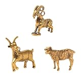 NOIAFZY 3-Pack Small Brass Sheep Ornaments - Zodiac Craft Tea Pets & Decorative Statues for Bookshelf, Home, Office & Cafe - Winter Christmas New Year Tabletop Decor