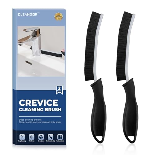 Cleangor Brosse à Joint Carrelage, Brosse Nettoyage Salle de Bain avec Poignée Ergonomique, Brosses Ménage, Fournitures de Nettoyage pour Salle de Bain, Cuisine et Fenêtre (2, Noir)