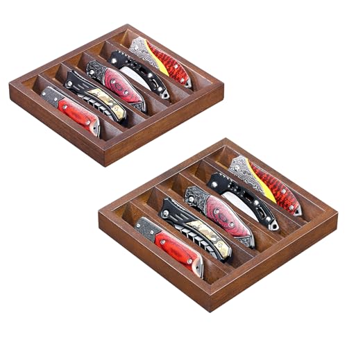 Image of Knife Display Case Knife Holder for Pocket Knife Case Storage, Edc Tray Fits Edc Flashlight (Walnut,2 Pack)