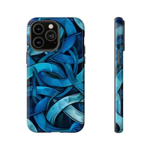 Coque iPhone 14 Pro Max bleu motif nœud celtique brillante et résistante