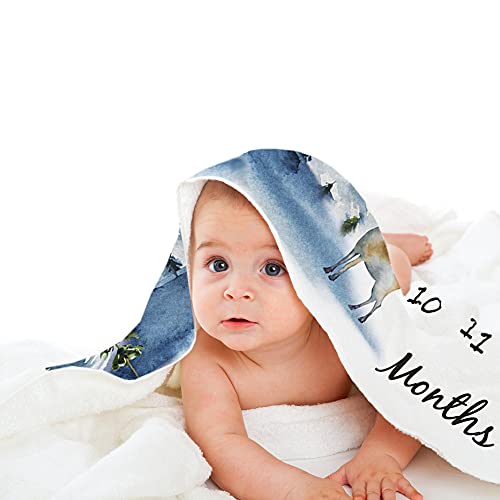 Baby Monthly Milestone Blanket Boys Girl, Personalized Newborn Month Blanket Gender Neutral, Woodland Deer Nursery Decor Potography Background Prop, Growth Chart Blanket, Gift For Baby Shower 45X40 #TOP4