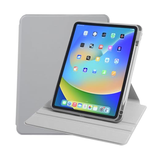Image of Arctic Fox Smart Folio Rotating Cover Case for iPad Air 11 inch M3 /M2 2025 /2024, iPad Air 5th /4th Gen Case 10.9 Inch, 360 Degree Rotation Protective Stand Cover Clear Back (Grey)