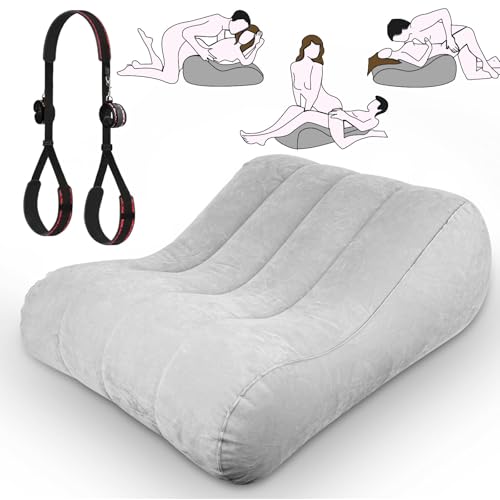 Sex Position Pillow Cushion with Sex Leather Bondage Strap Sex Furniture for Bedroom Sex Chair Couple Sex Toys for Deep Position Support Velvety Anti-Leak Valve Cushion Adjustable Sling Restraint